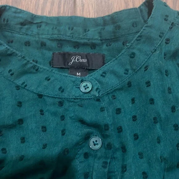 J. Crew Emerald Green Clip Dot Embroidered Long Sleeve Button Down Blouse Size M - Picture 2 of 7